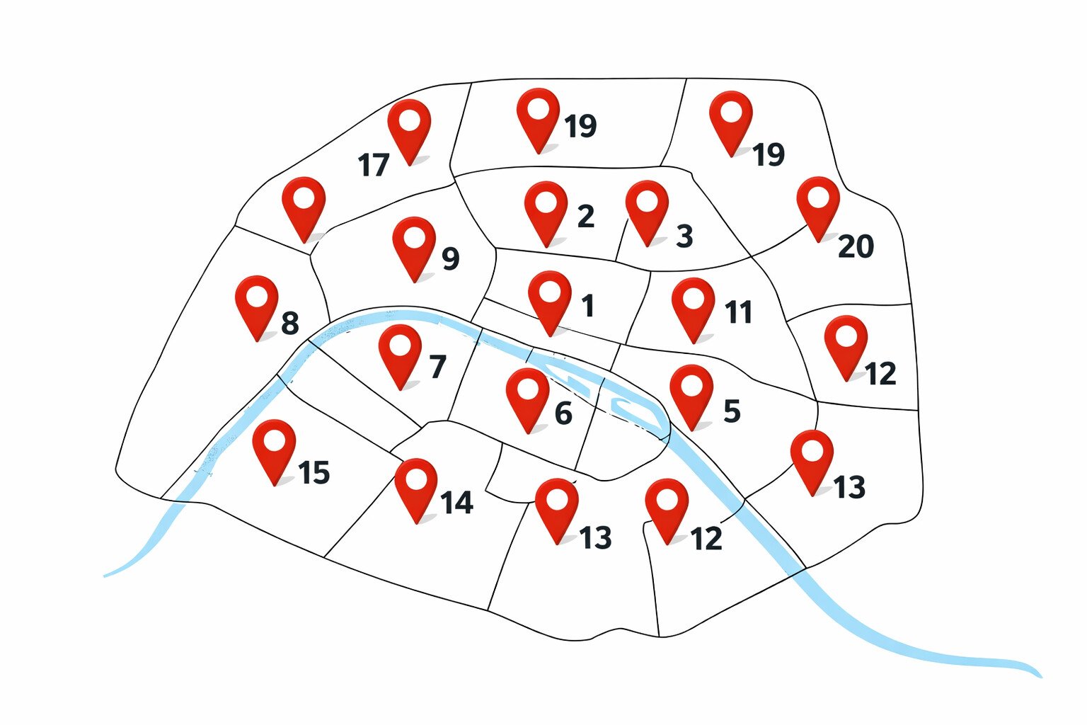 Carte arrondissements Paris avec repère 2e arrondissement - Service carte grise